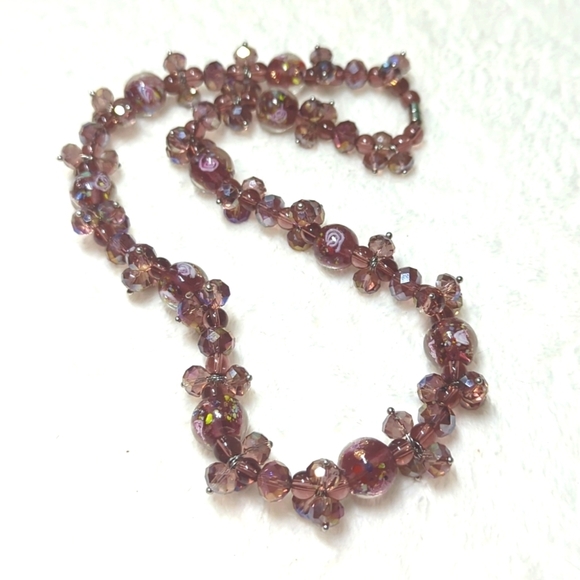 Beautiful Vintage Rosey/Mauve Crystal Beaded Necklace 20" Long - Picture 4 of 13